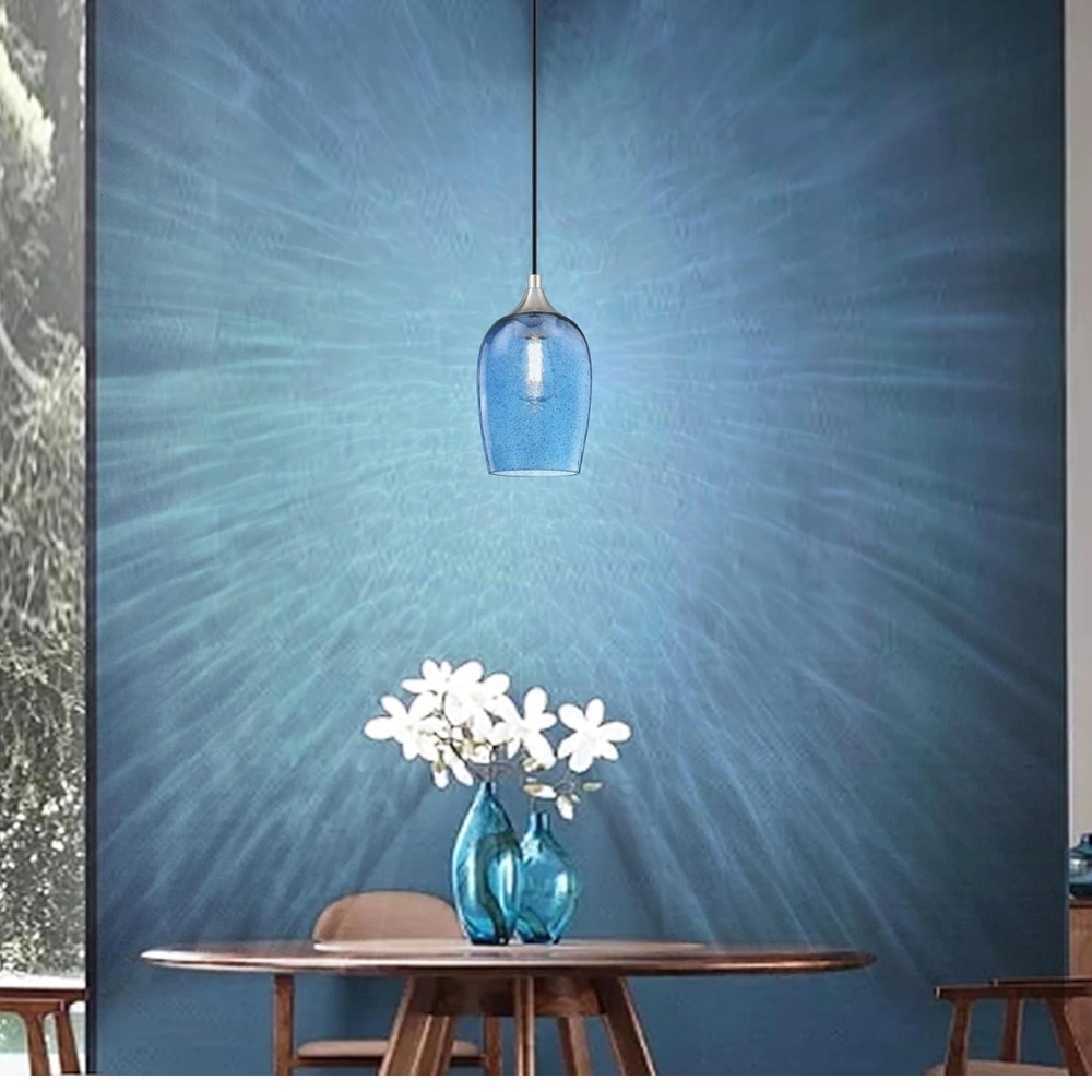 2 Pair Of Blue Glass Pendant Lights (38) - Picture 3 of 8